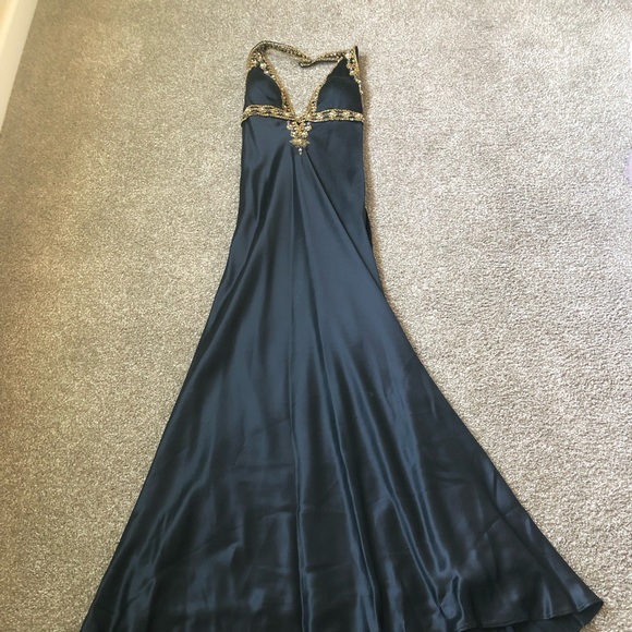 PROM READY FABULOUS BEJEWELED HALTER NECK LOW BACK SATIN GOWN W/Matching Jacket - Picture 2 of 14